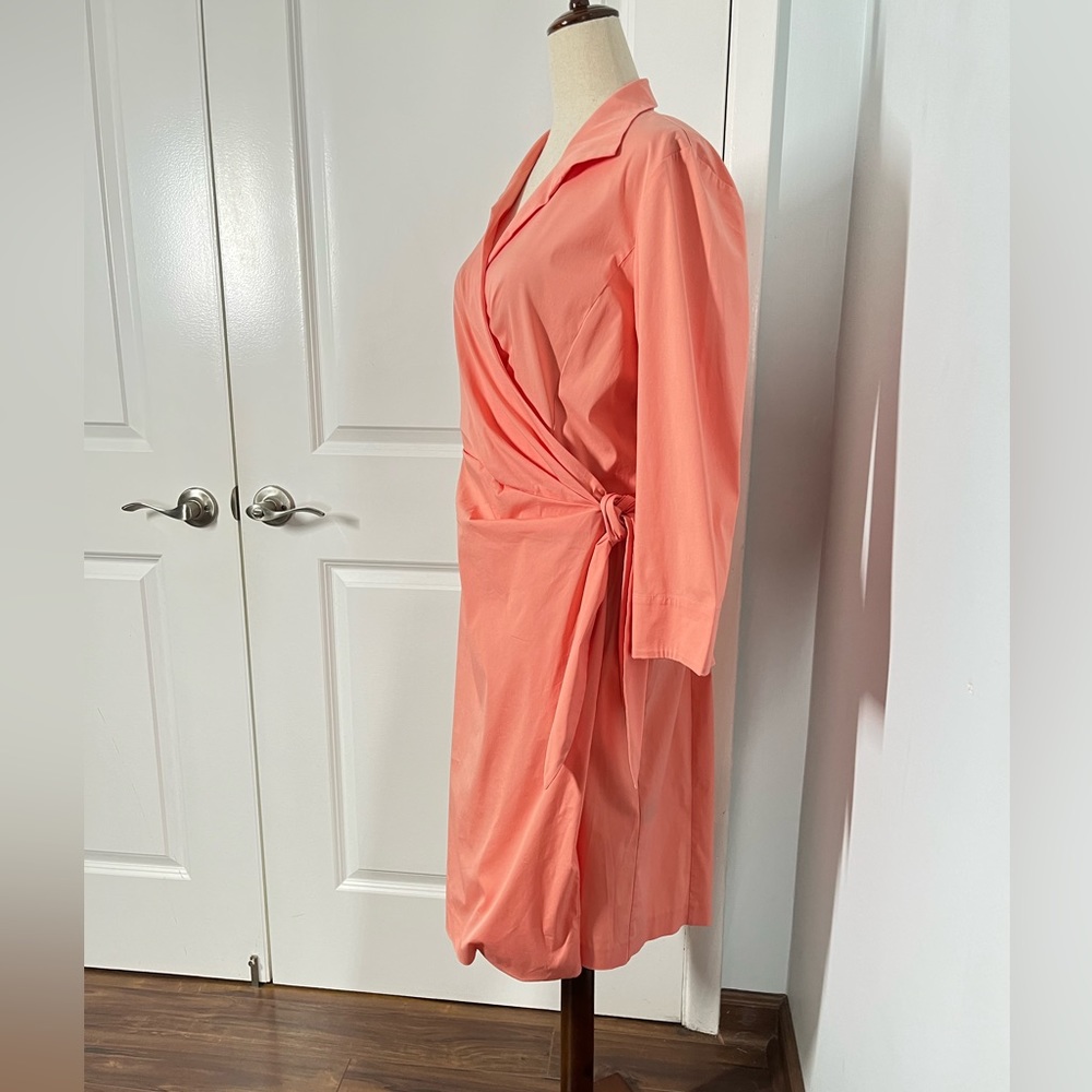 Lafayette 148 New York Reva cotton stretchy wrap shirt dress in coral - Picture 9 of 12